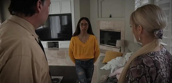  Watch this nerdy Asian teen Aria Skye as she gets an awesome family threesome with her new foster parents named Misha Myn and Eric John.
